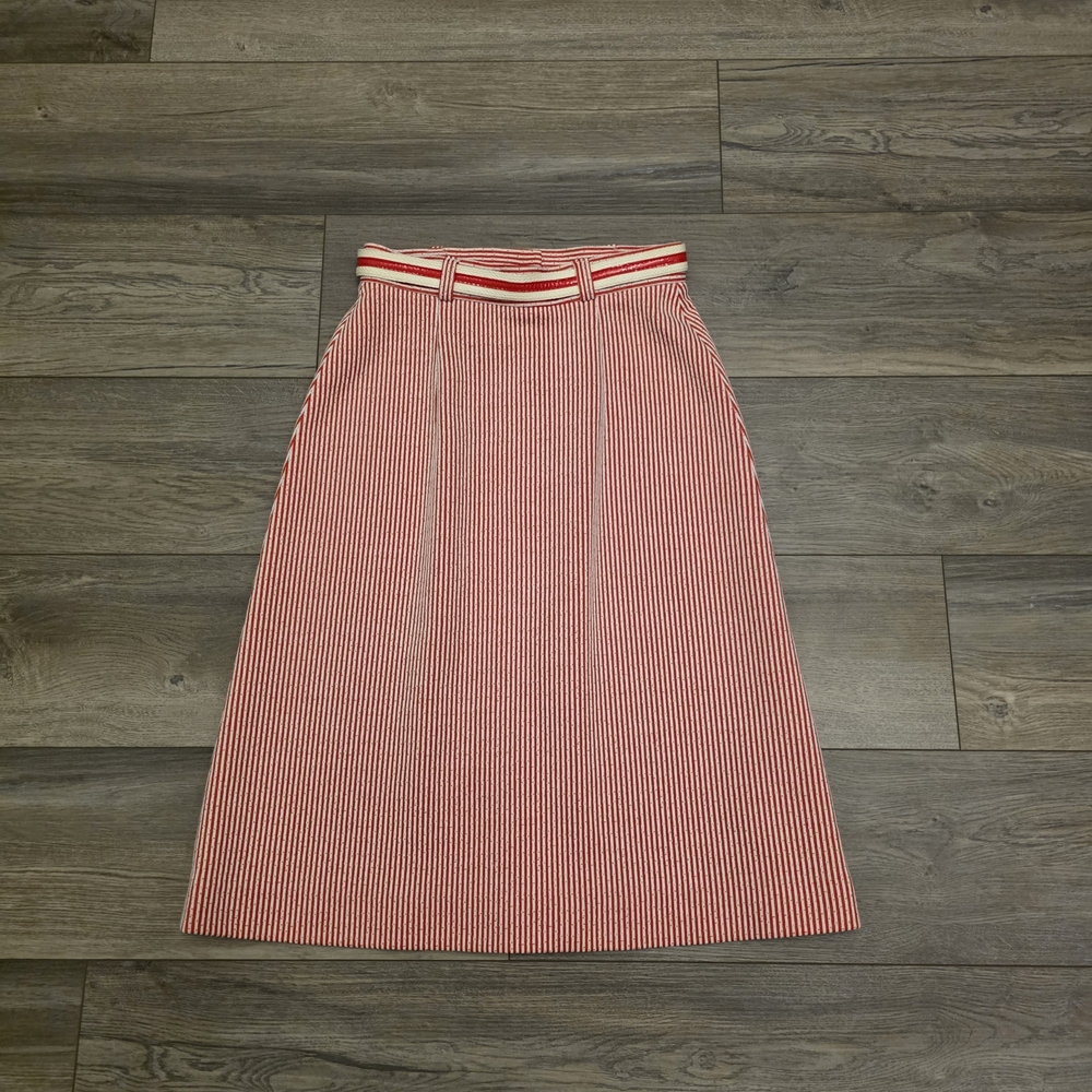 Vtg Skirt Unique Rare 60-70s Graff Californiawear Striped Midi Skirt with Belt - Picture 2 of 6